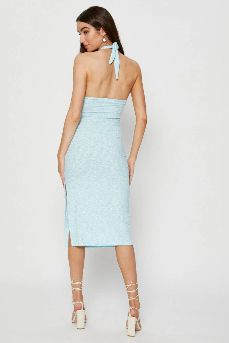 Multi Midi Dress Halter Neck