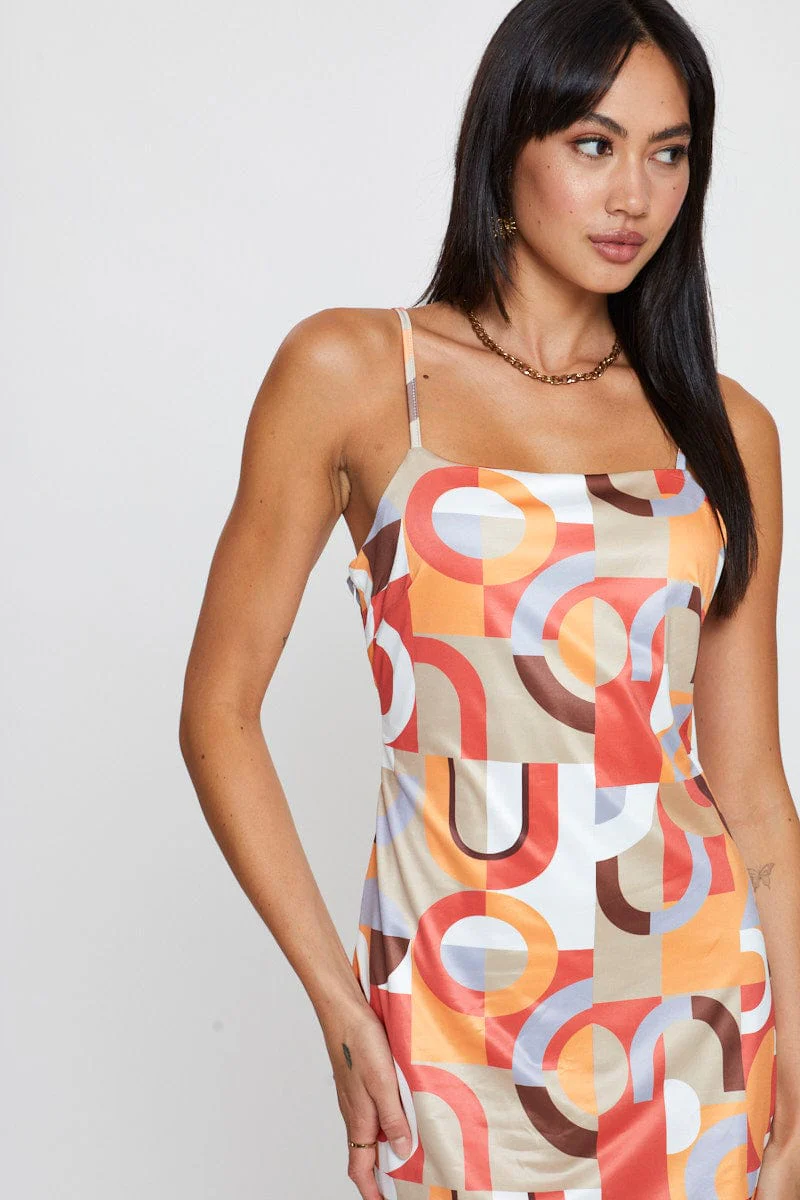 Print Mini Dress Satin