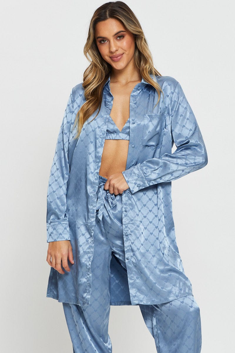 Blue Mix And Match Pyjama Shirt Satin