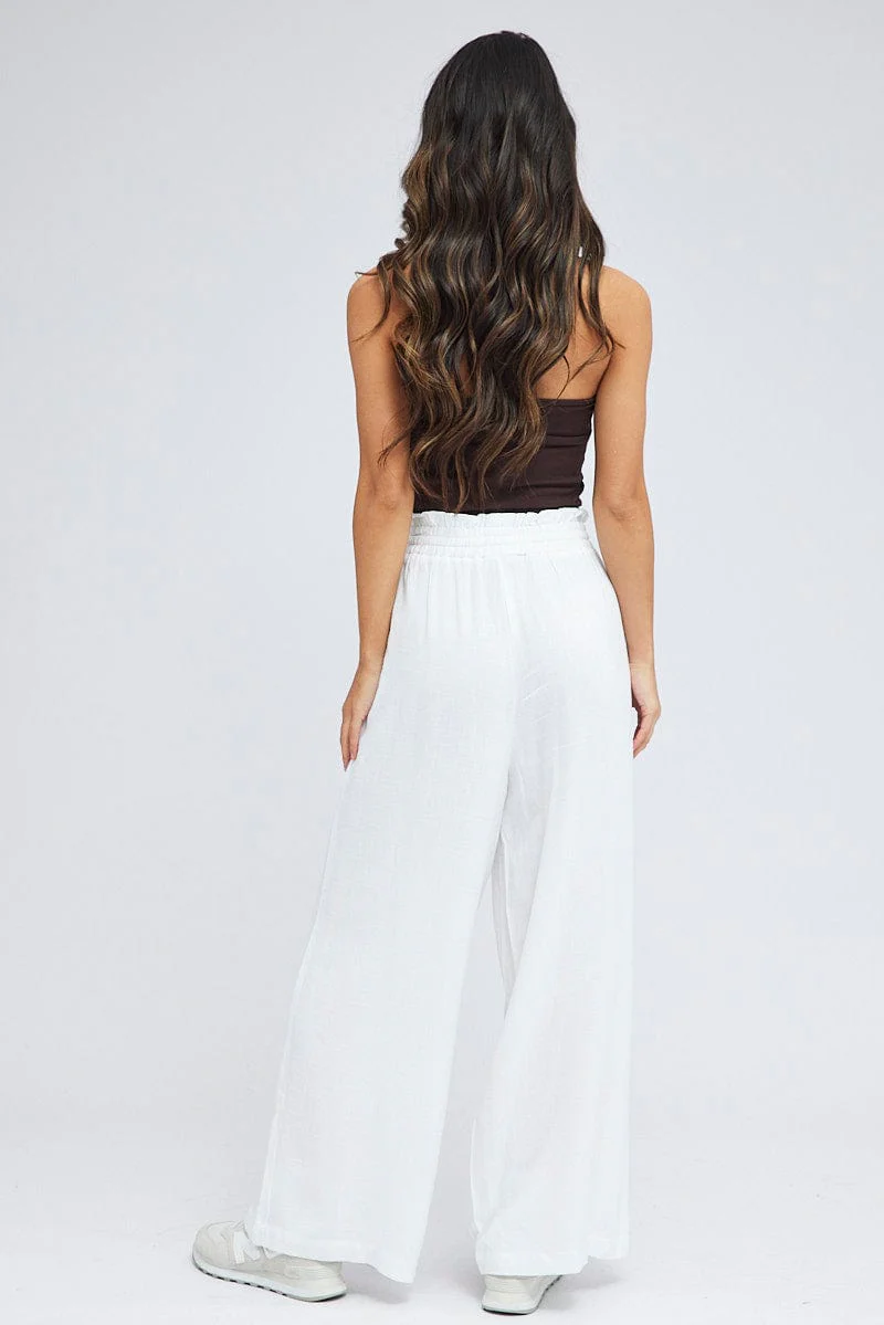 White Wide Leg Pants High Rise