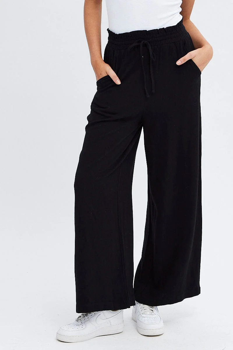 Black Wide Leg Pants High Rise