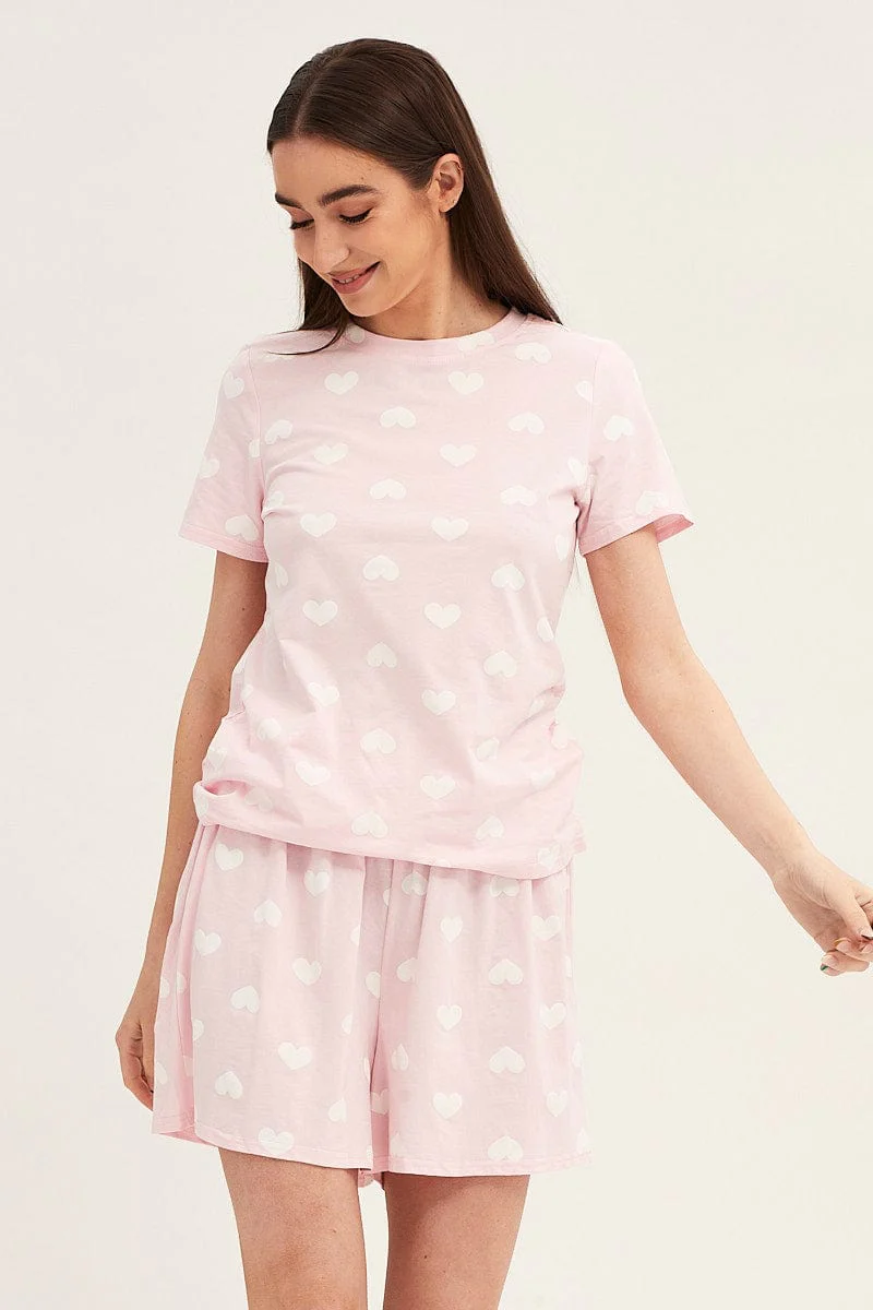 Print Short Sleeve Top & Shorts Pj Set