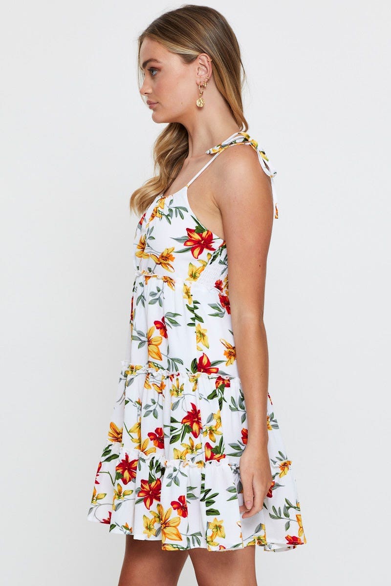Print Mini Dress Sleeveless Sweetheart Neckline