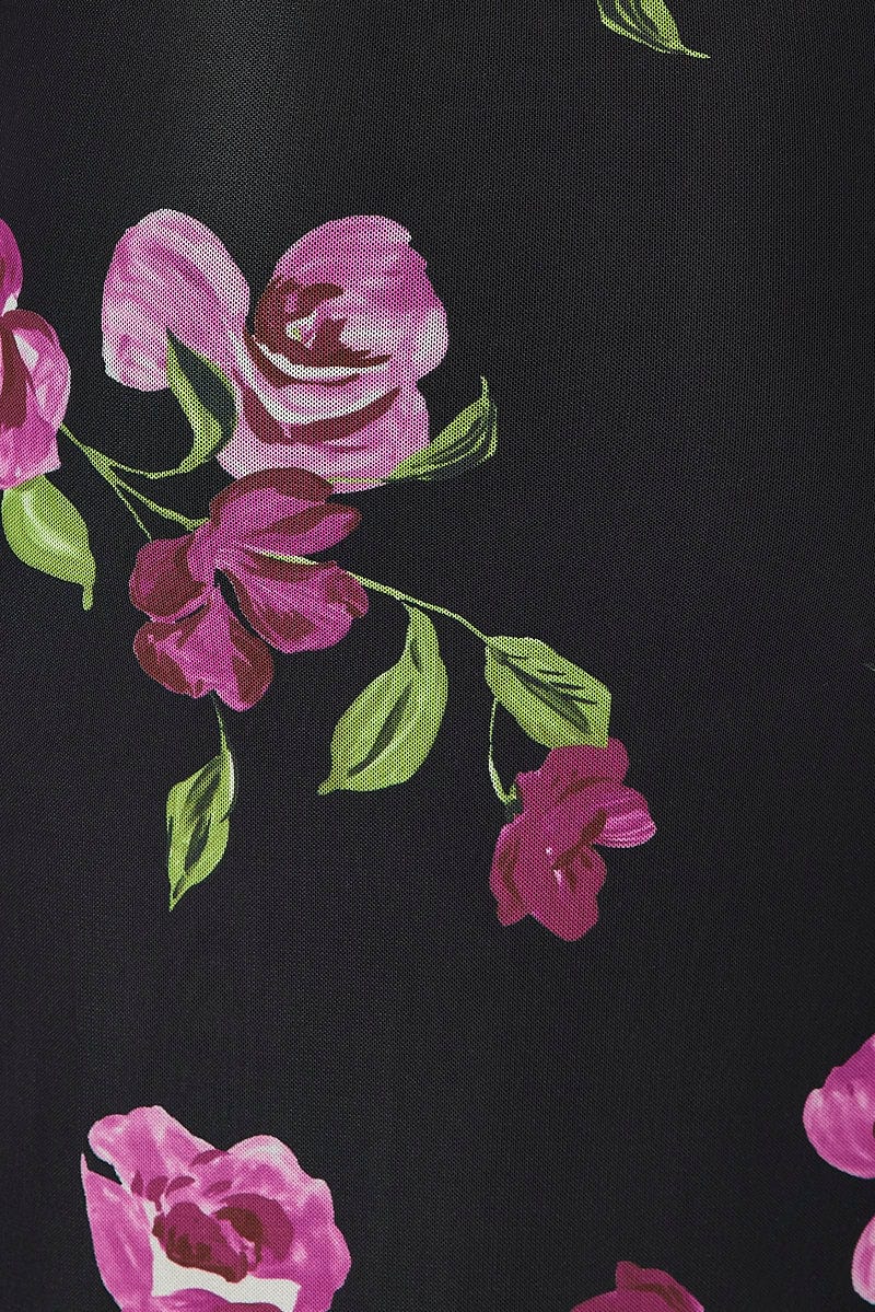 Black Floral Bodycon Maxi Dress Mesh