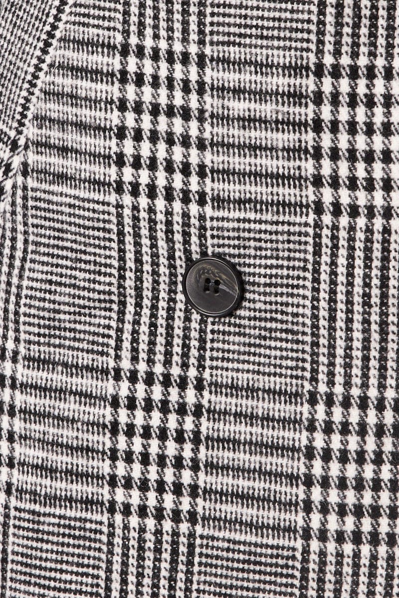 Black Check Coat Longline Collared Long Sleeve