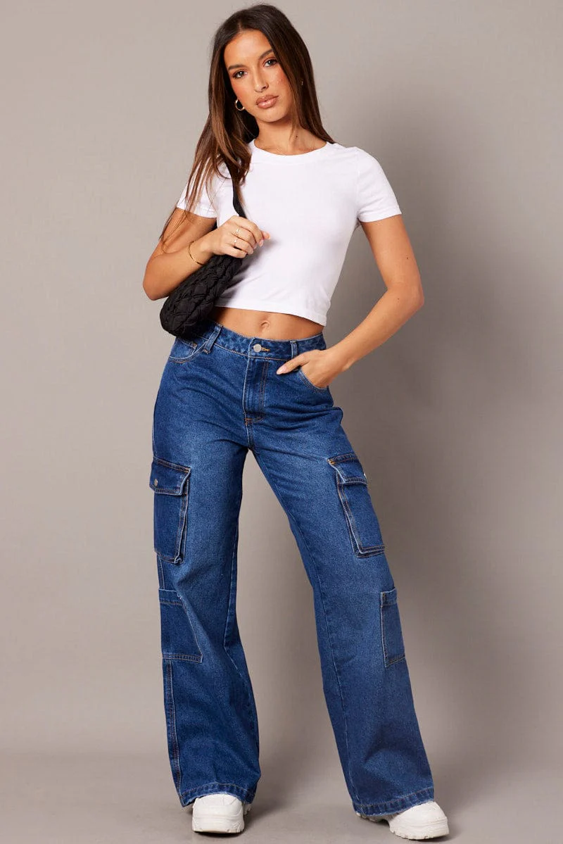 Denim Cargo Jean Mid Rise