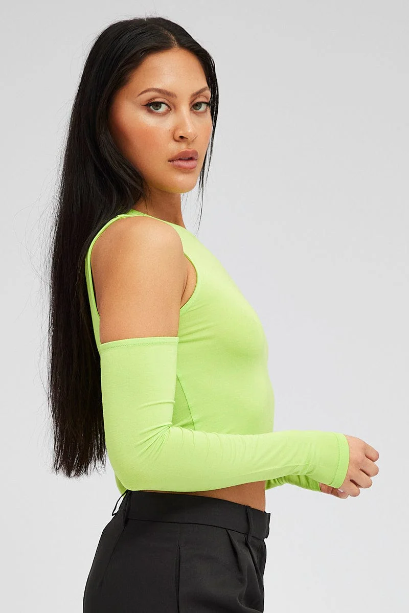 Green Top Long Sleeve Mock Neck Cold Shoulder Jersey