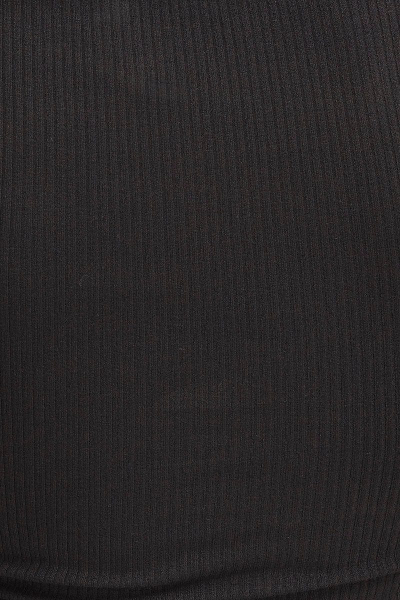 Black Jersey Dress Short Sleeve Midi Ribbed