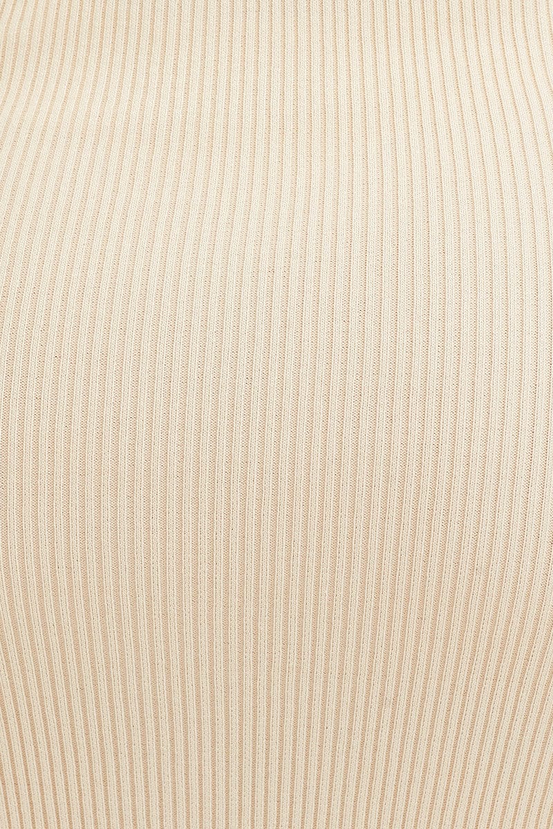 Beige V Neck Kint Midi Dress