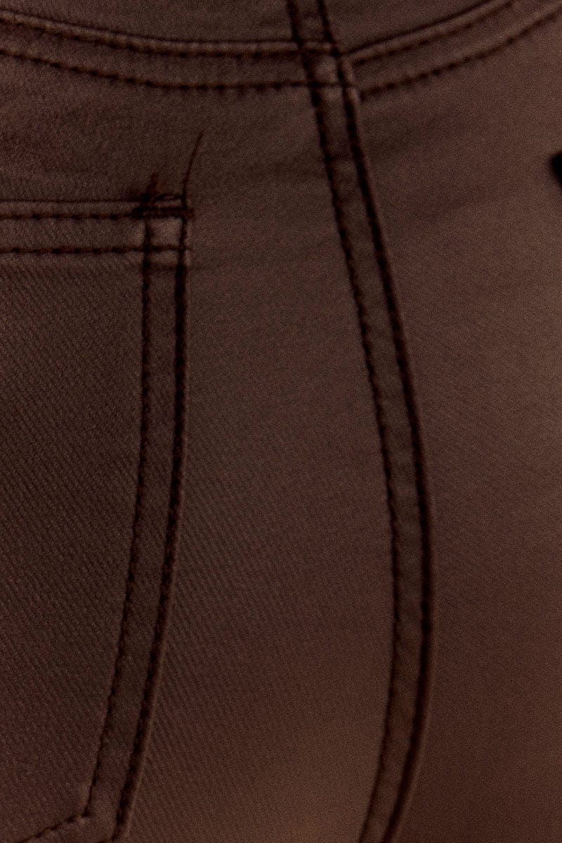 Brown Wet Look Jeans High Rise