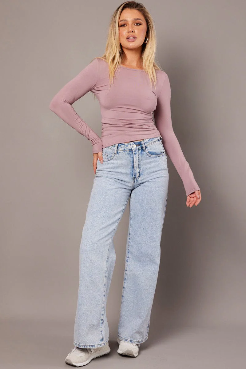 Purple Fleece Lined Top Long Sleeve Crew Neck