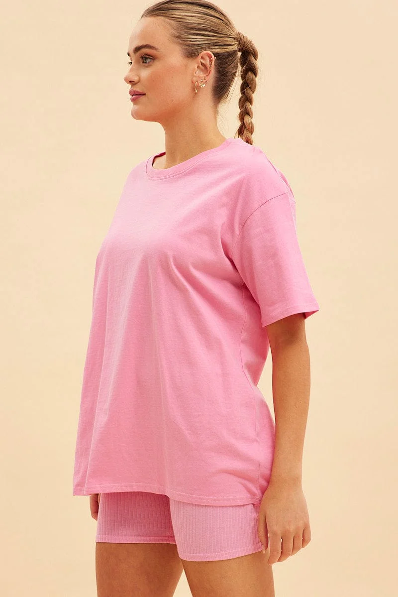 Pink Jamie Cotton Jersey Crew Neck Oversized T-Shirt