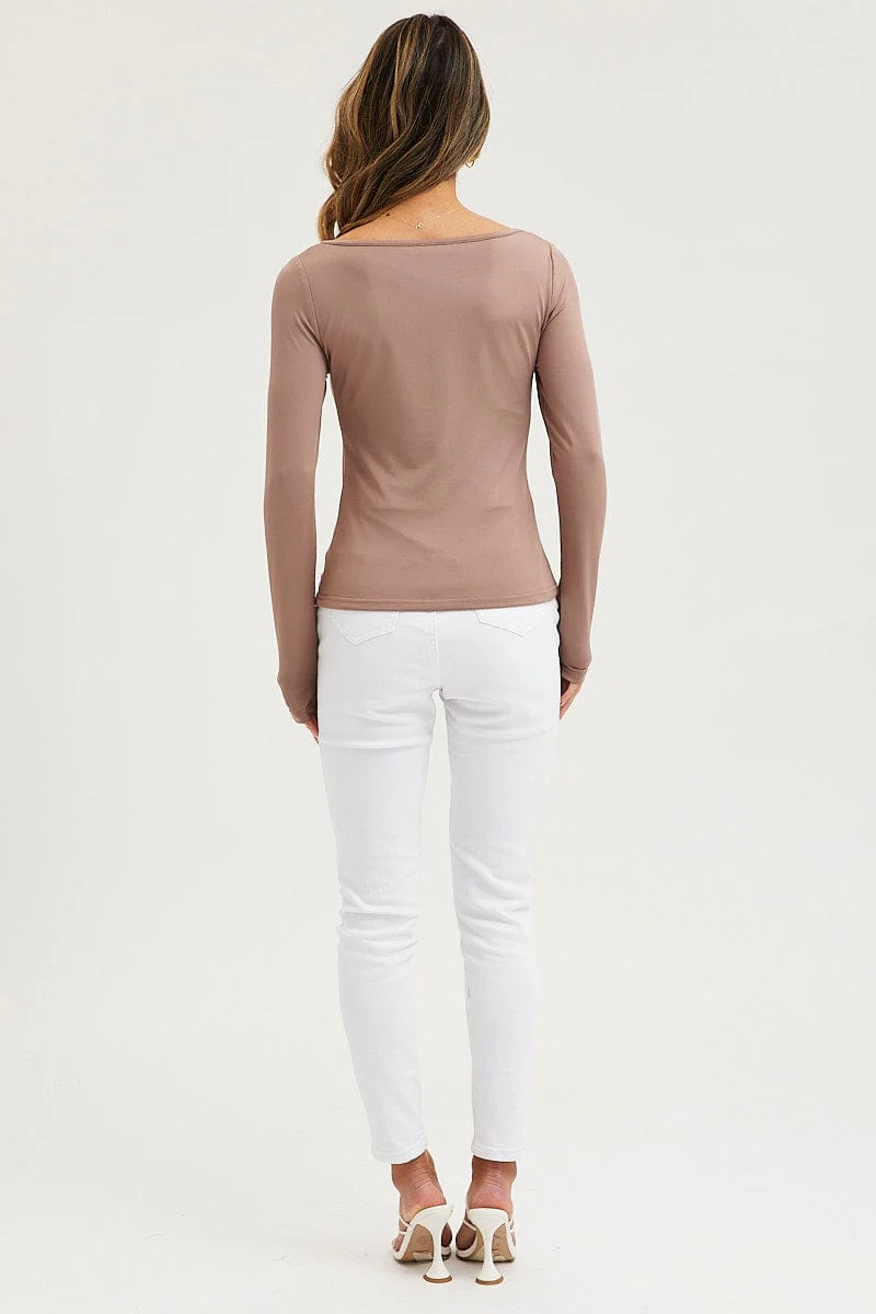 Brown Jersey Top Long Sleeve