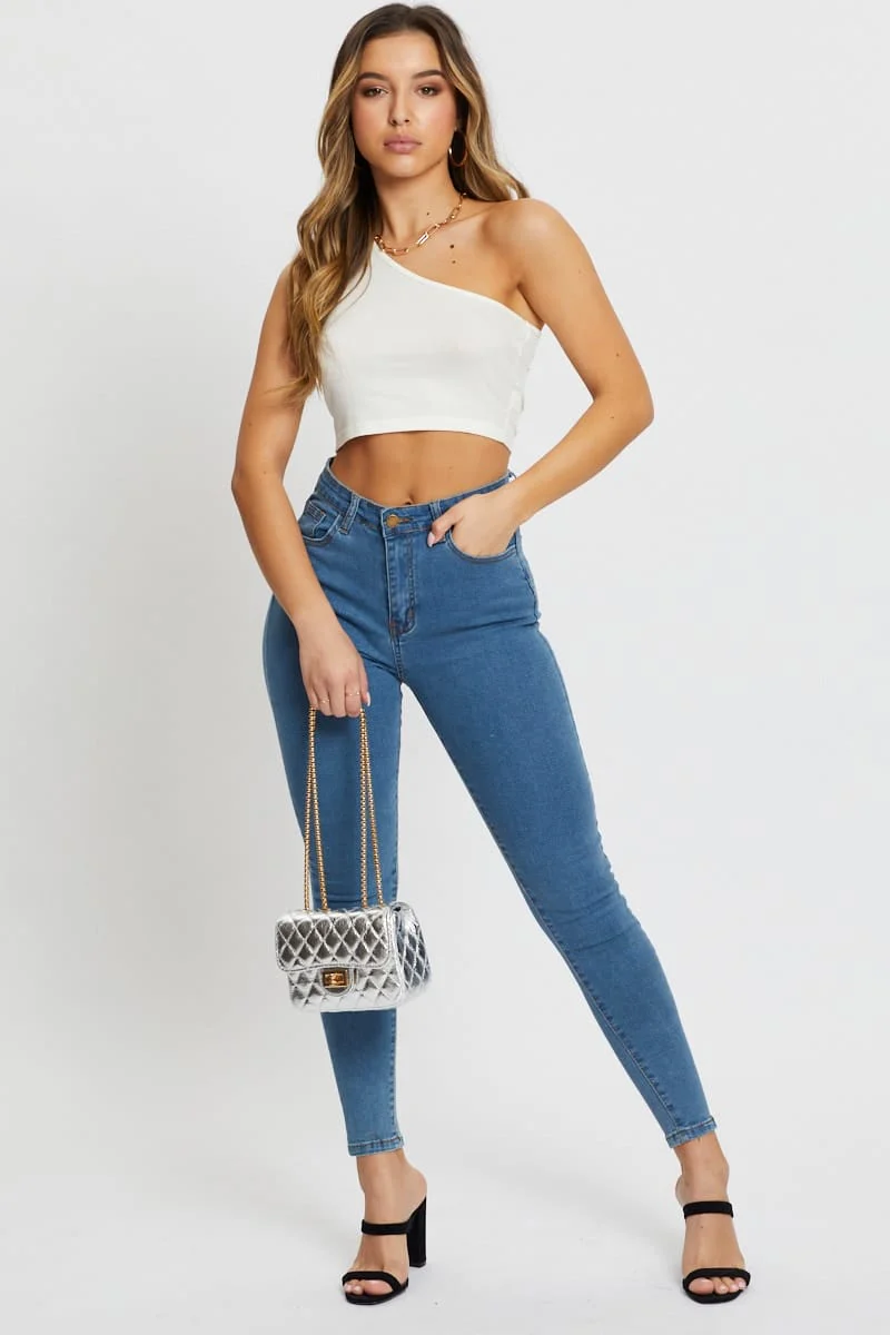 White Rib One Shoulder Top