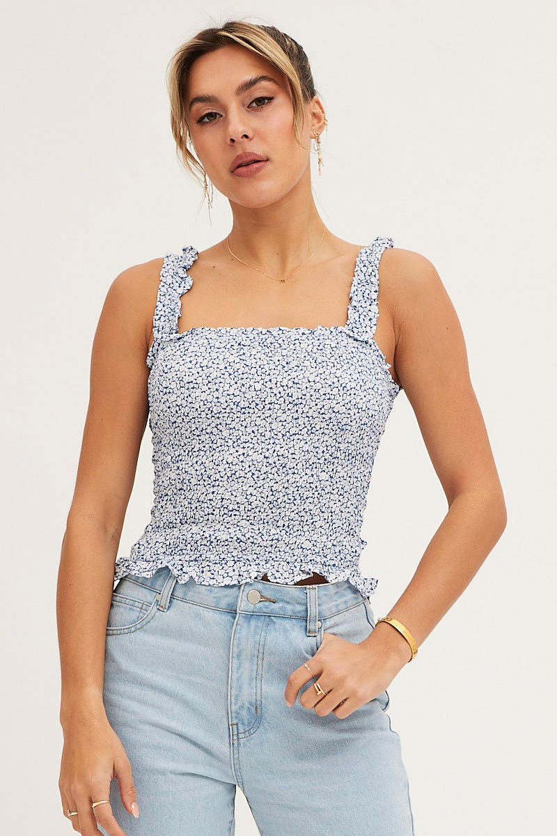 Print Ruched Singlet Sleeveless