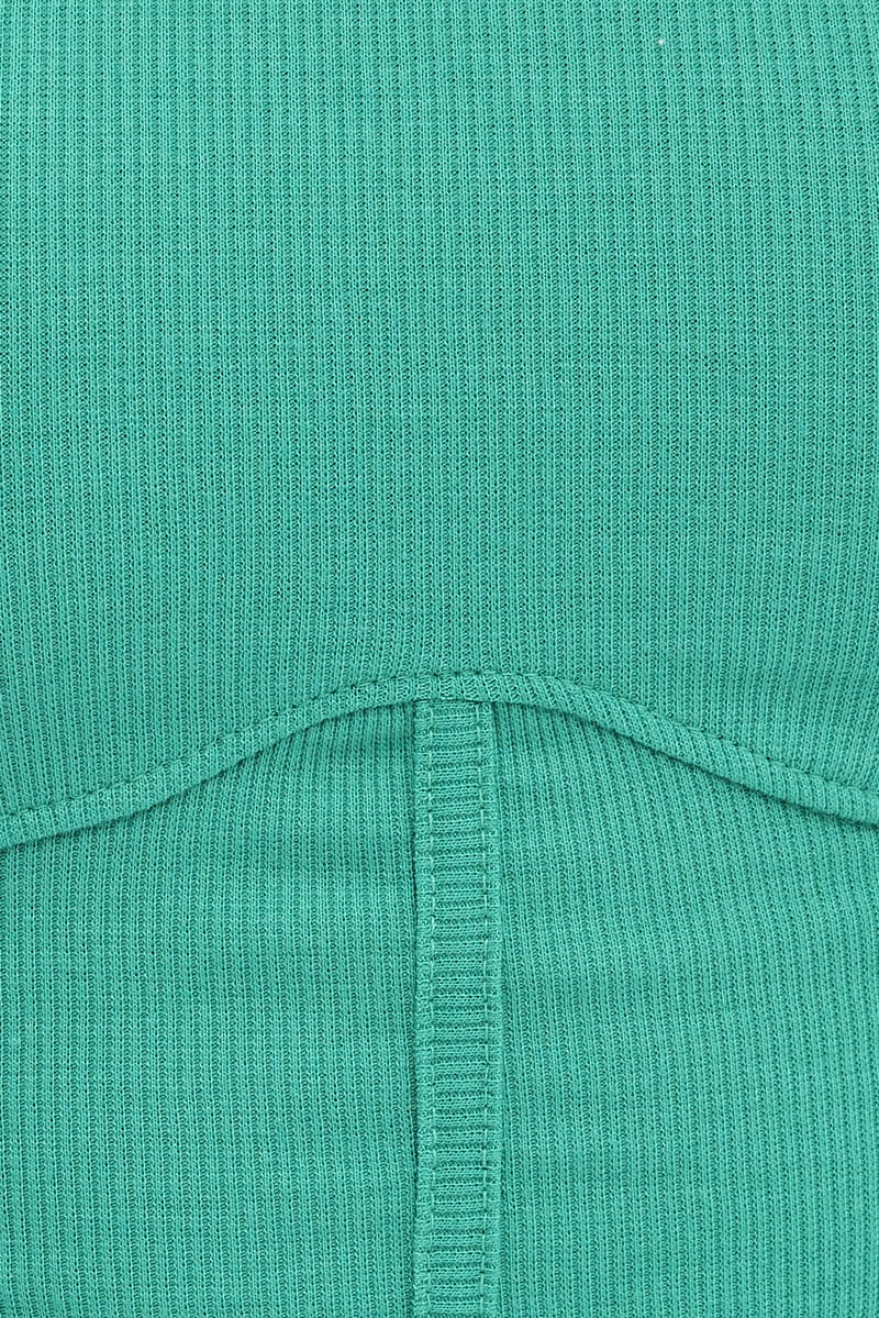 Green Tank Top Round Neck Croset Details