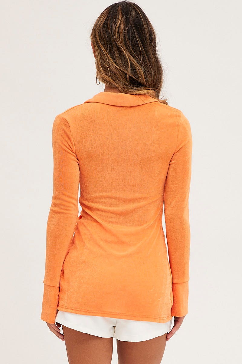 Orange Slinky Jersey Long Sleeve Top
