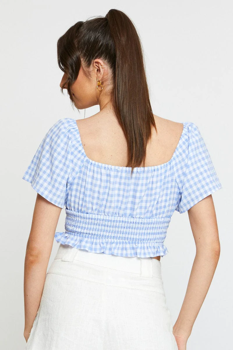Check Crop Top Off Shoulder