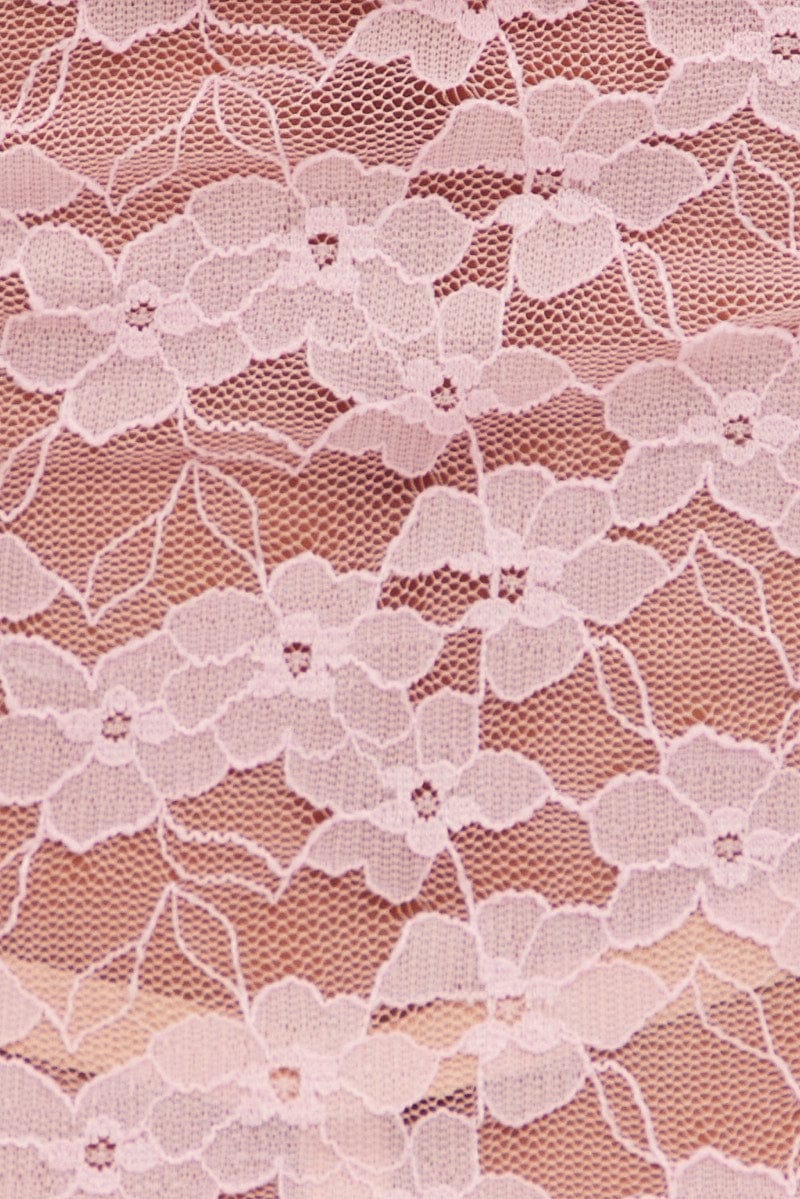 Pink Sleeveless Bodysuit V-Neck Lace