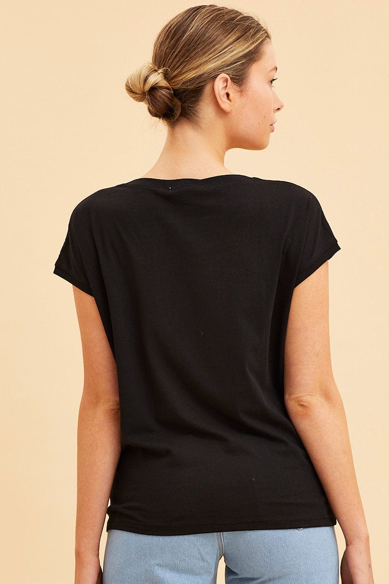 Black Relaxed T-Shirt Scoop Neck Drop Shoulder