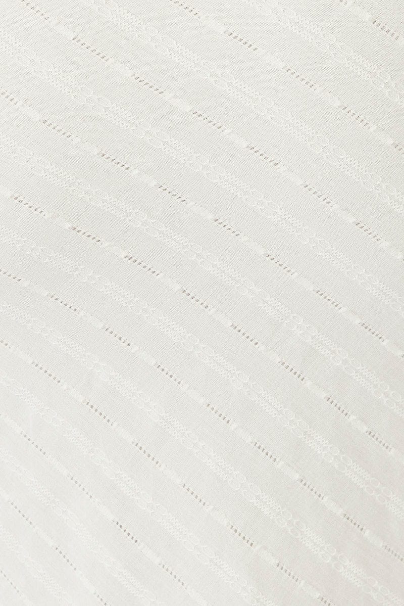 White Maxi Skirt High Waist Fit & Flare Textured Cotton