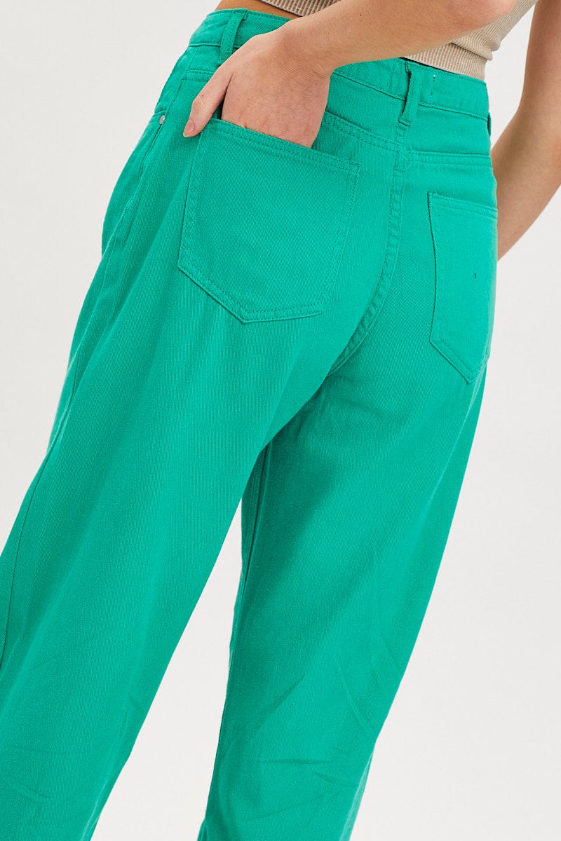 Green Straight Denim Jeans High Rise