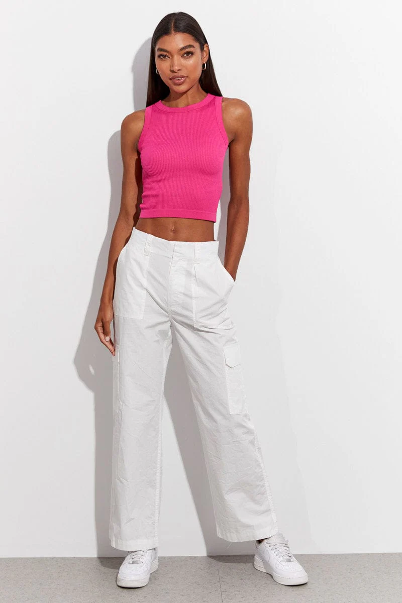 Pink Seamless Rib Tank Top