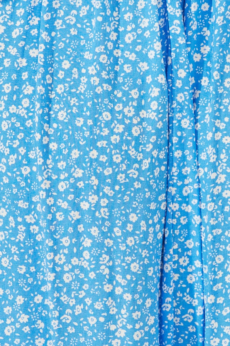 Blue Ditsy Maxi Dress Short Sleeve Shirred