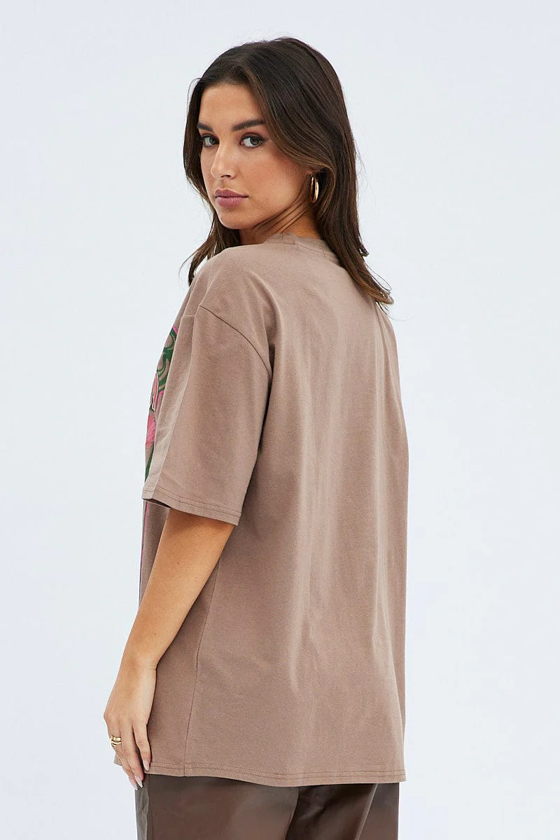 Brown Graphic Butterfly Mountains Festival Tee T-shirt