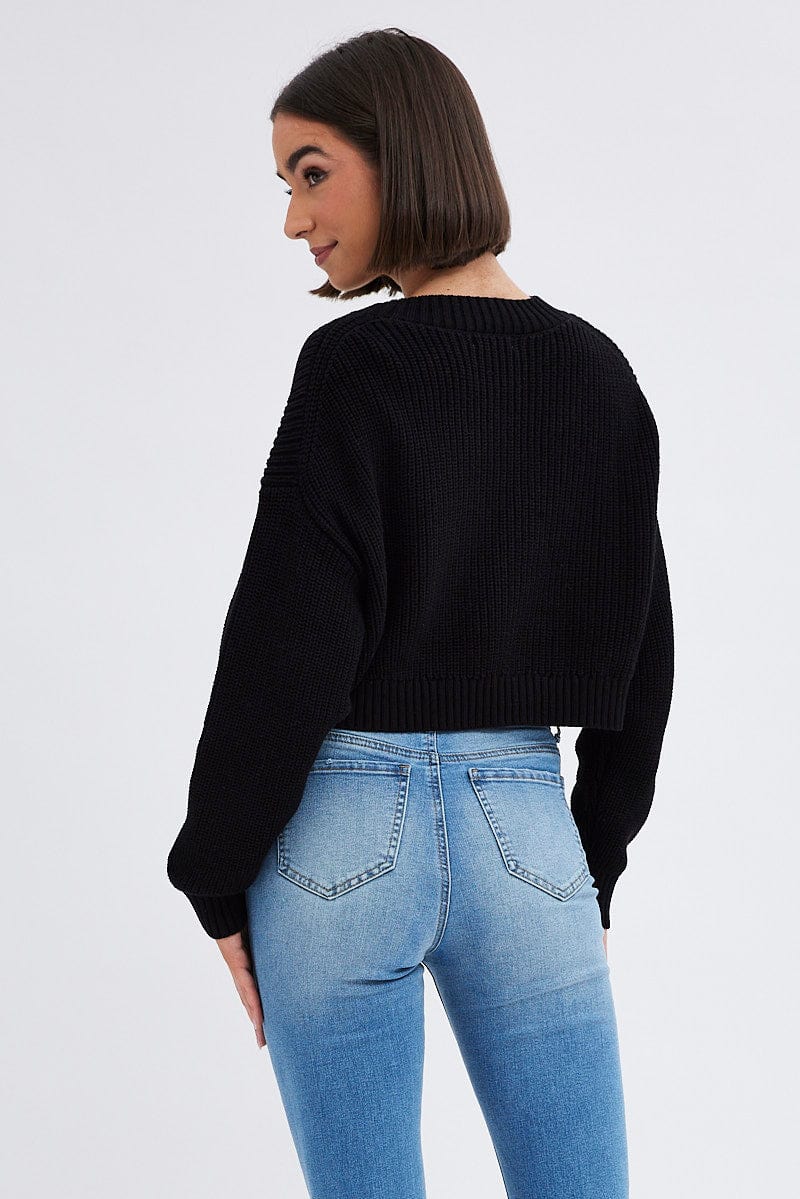Black Knit Jumper Long Sleeve Cotton