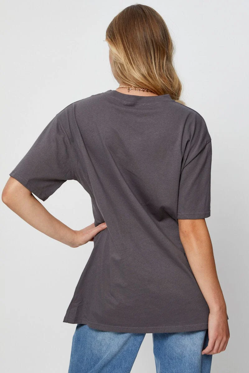 Grey Graphic T Shirt Short Sleeve