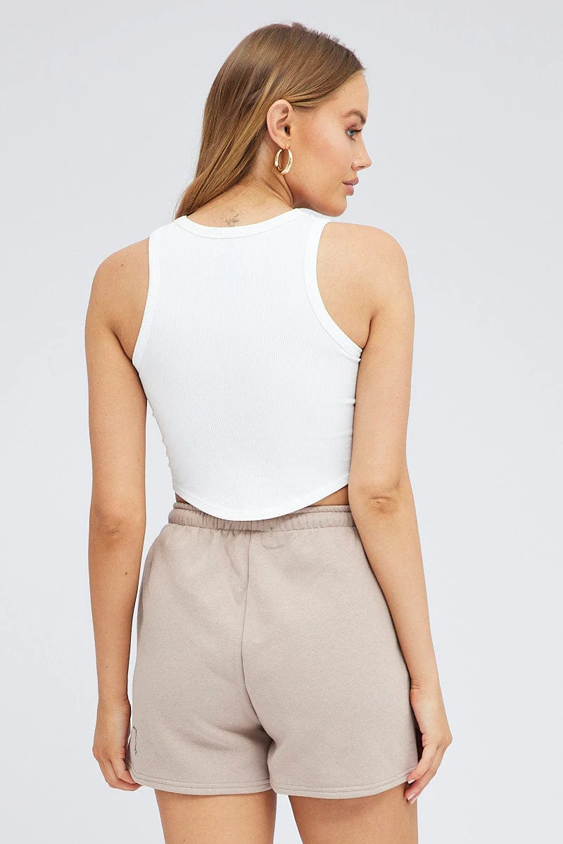 Brown Track Shorts High Rise Elastic Waist