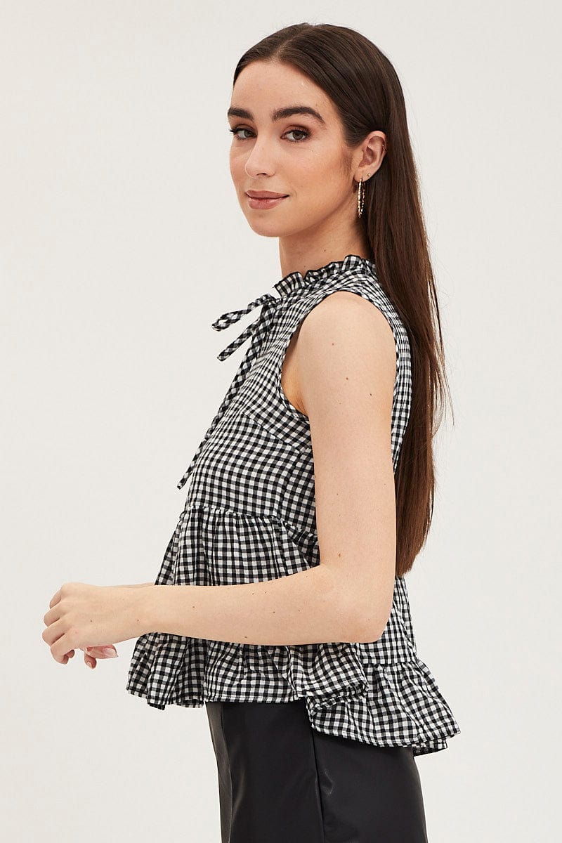 Check Gingham Wrap Top