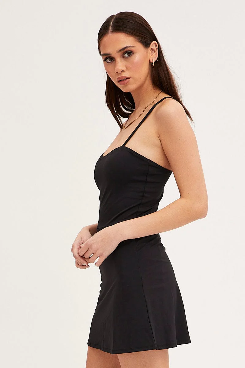 Black Mini Dress Round Neck Activewear