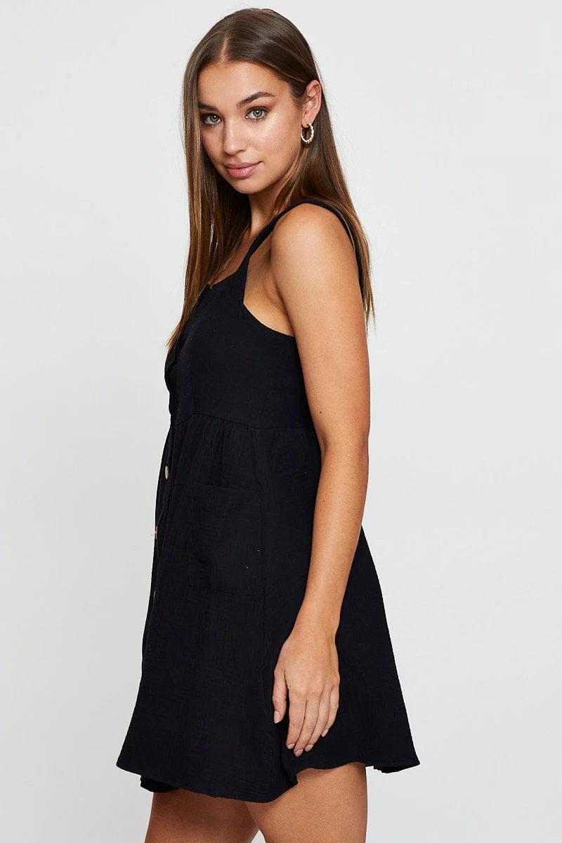 Black Mini Dress Square Neck