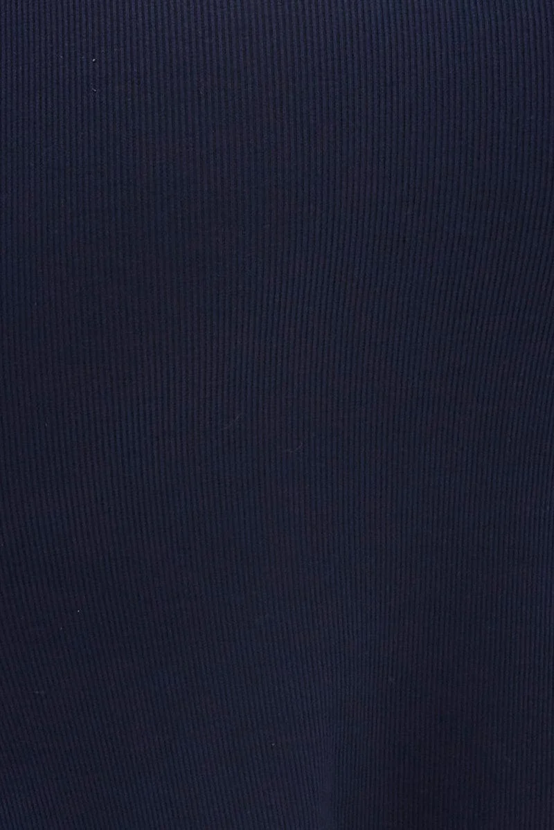 Blue Dress Round Neck Long Sleeve Bodycon Rib