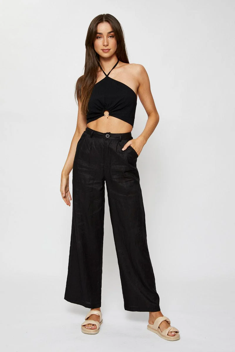 Black Halter Top Crop Tie Up