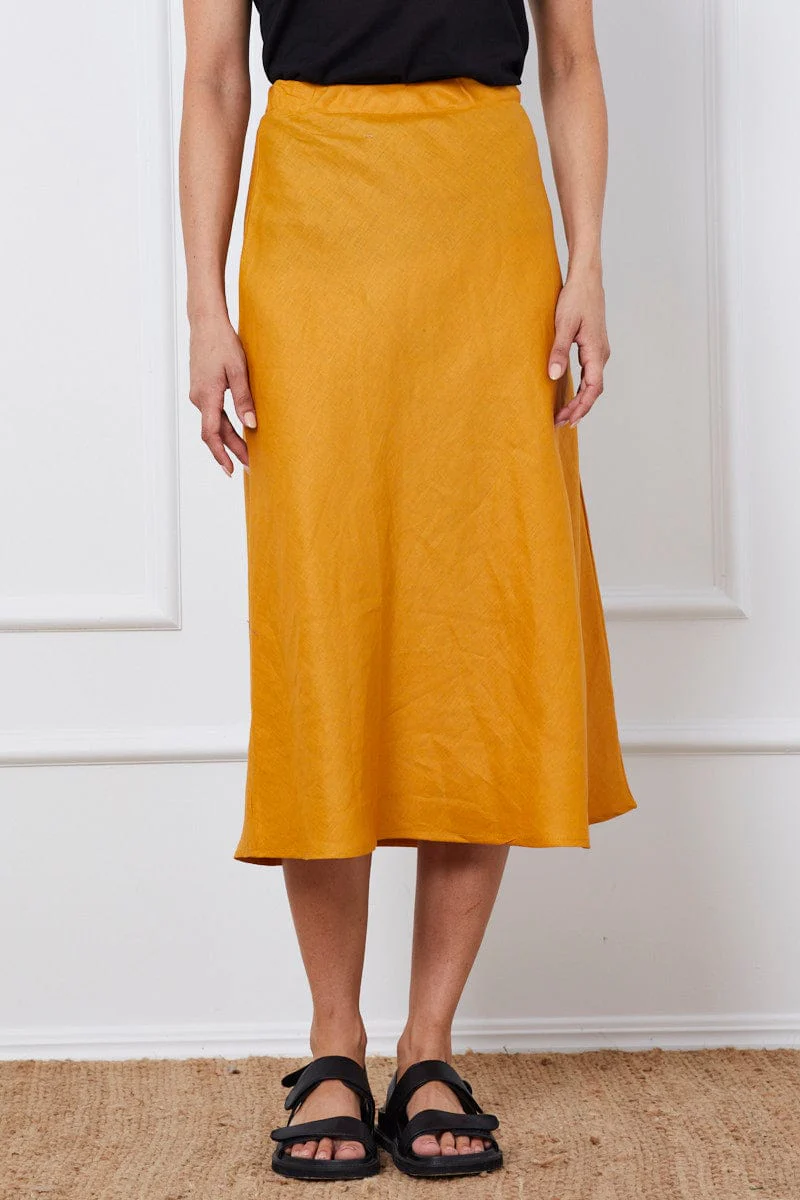 Yellow Midi Skirt Linen