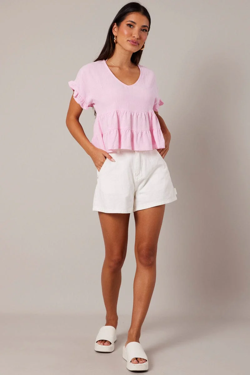 Pink Tiered Top Short Sleeve