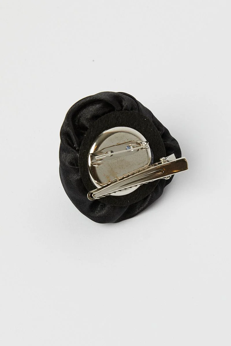 Black Flower Corsage Rosette Pin On Brooch
