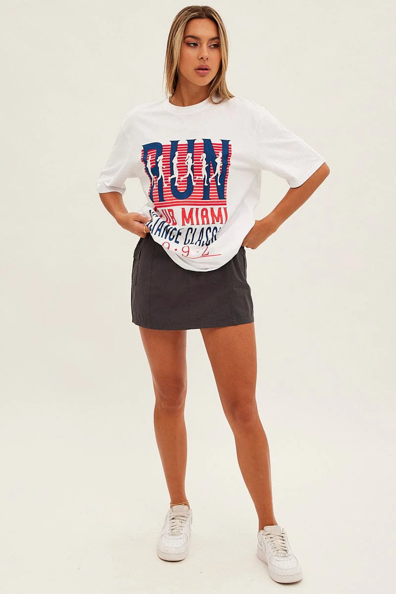 White Graphic T Shirt Oversized Short Sleeve