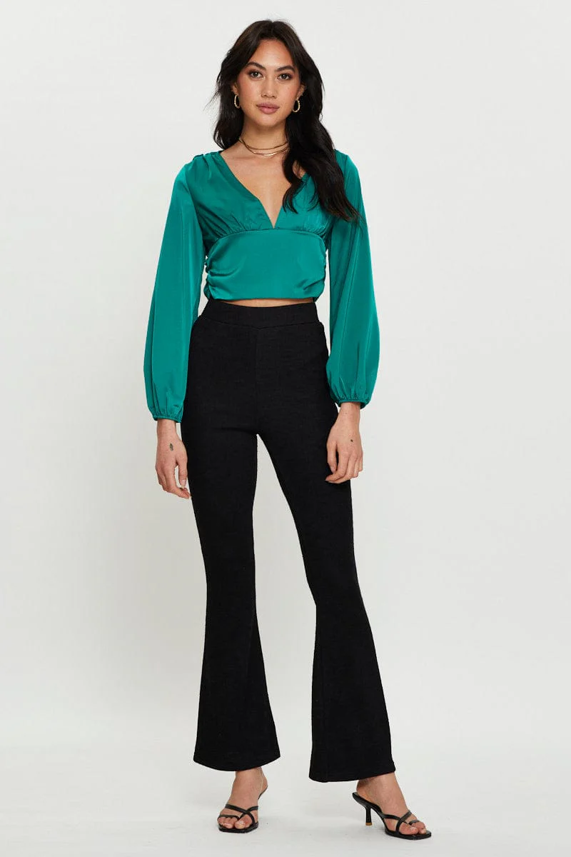 Green Long Sleeve Ruched Top