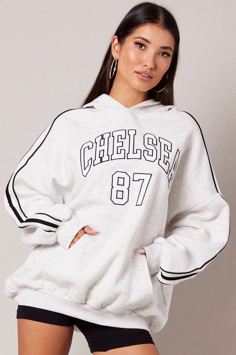 Grey Hoodie Sweater Long Sleeve Graphic