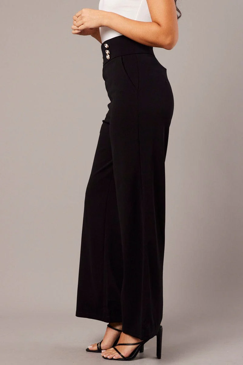 Black Wide Leg Pants High Rise