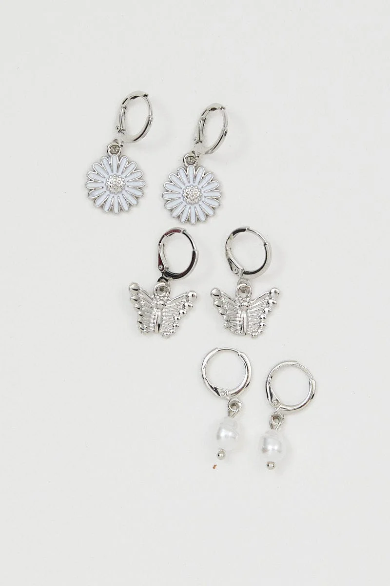 Silver 3 Pack Pretty Earrings