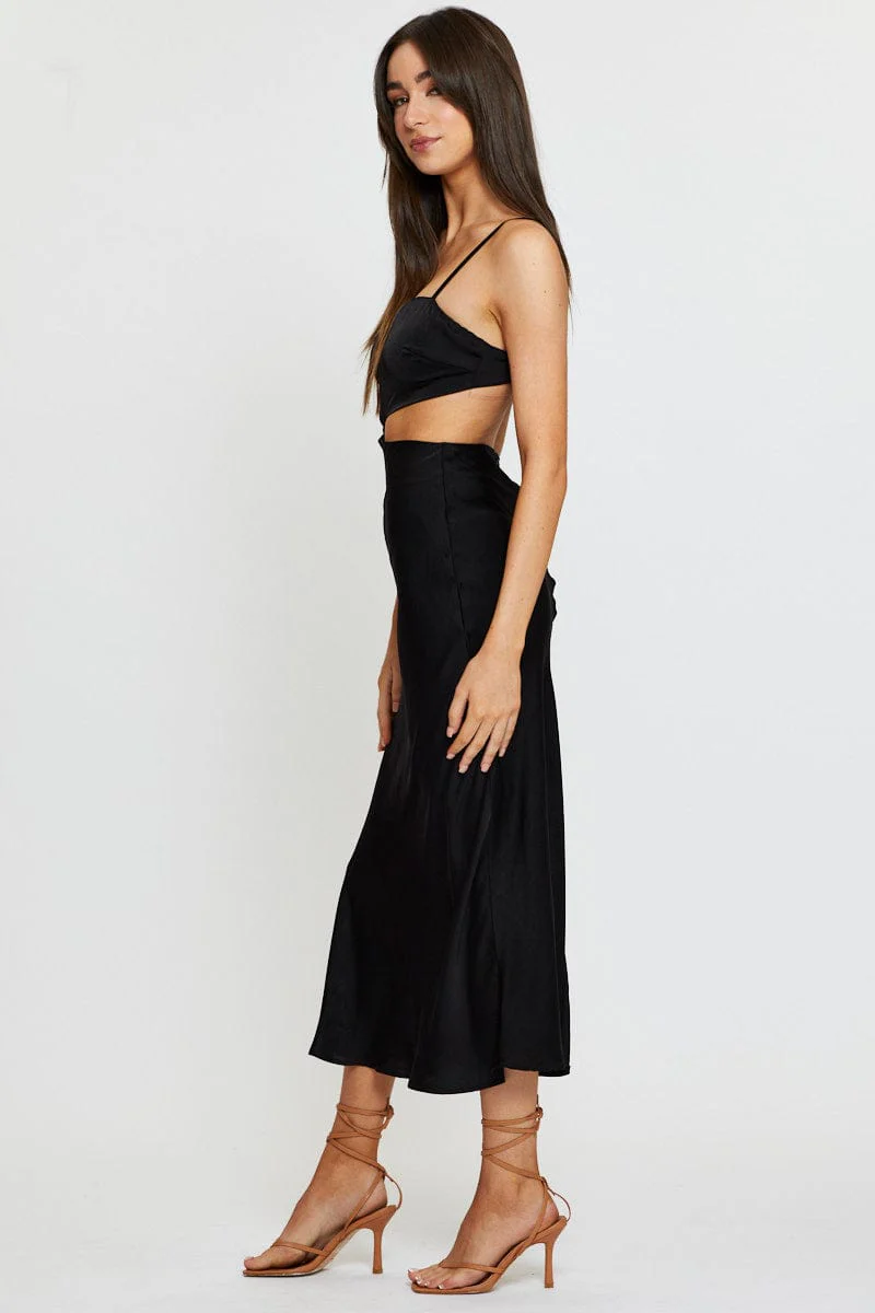 Black Midi Dress Satin