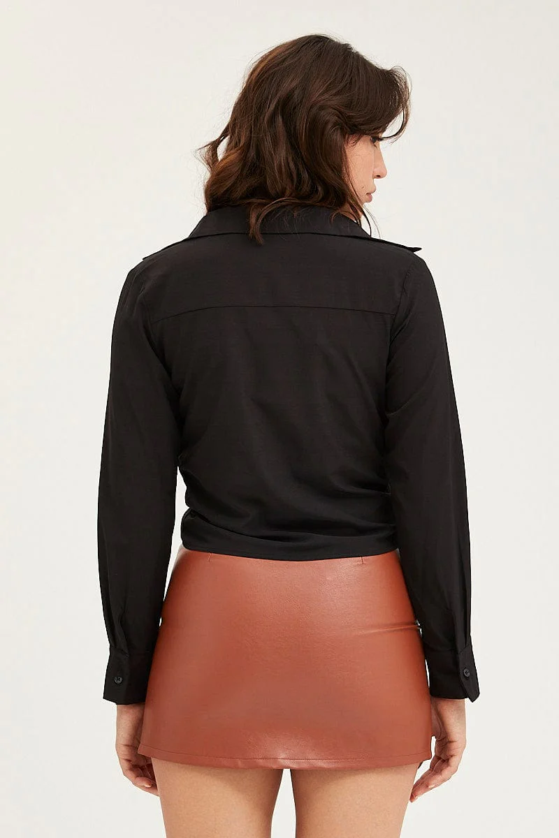 Black Tie Up Top Long Sleeve