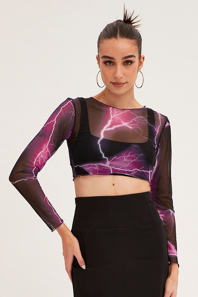 Purple Abstract Abstract Print Top