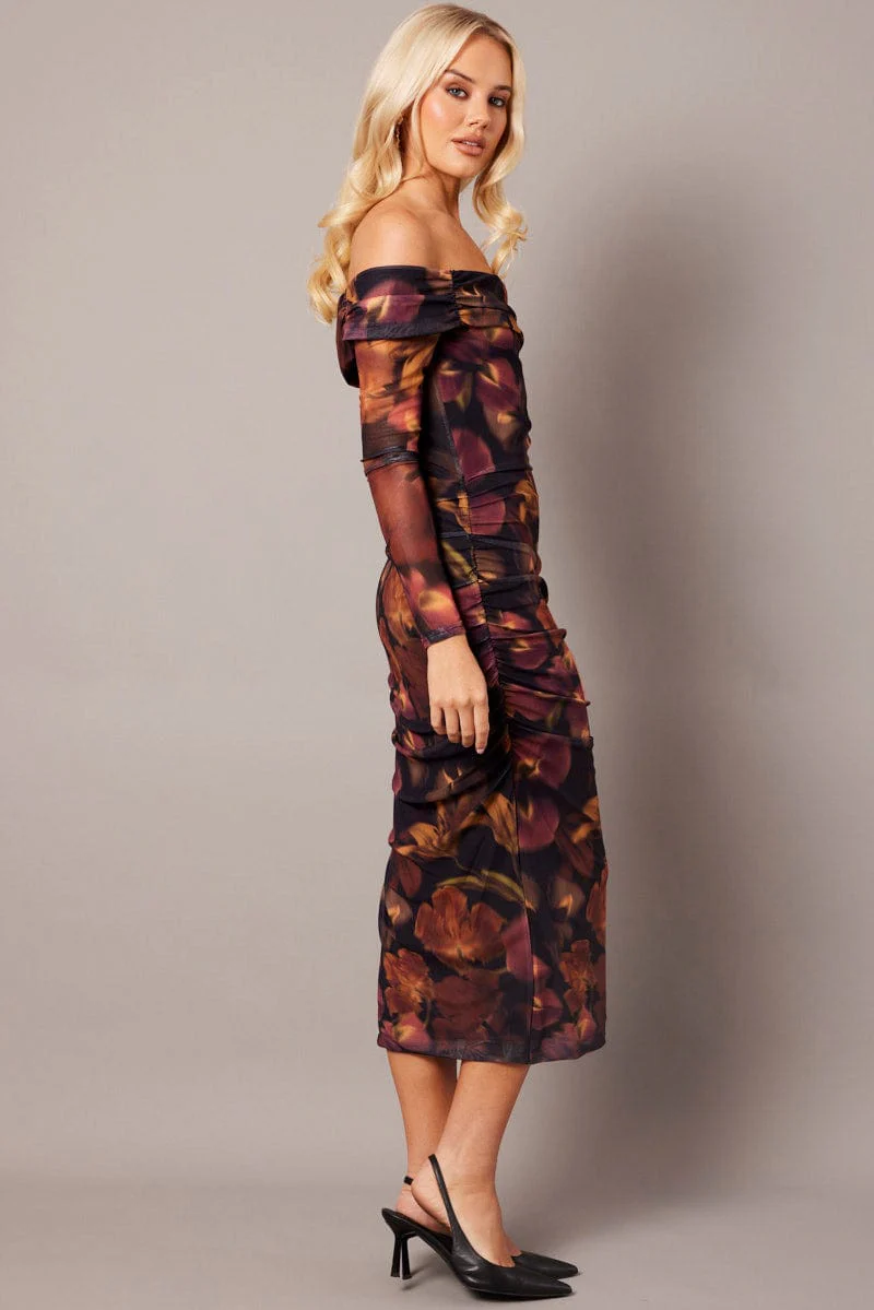 Multi Floral Bodycon Dress