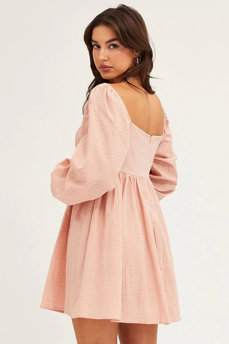 Pink Square Neck Skater Dress
